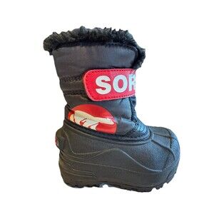 Sorel Toddler Black Red Winter Snow Commander Boots Fleece Lining Size 6